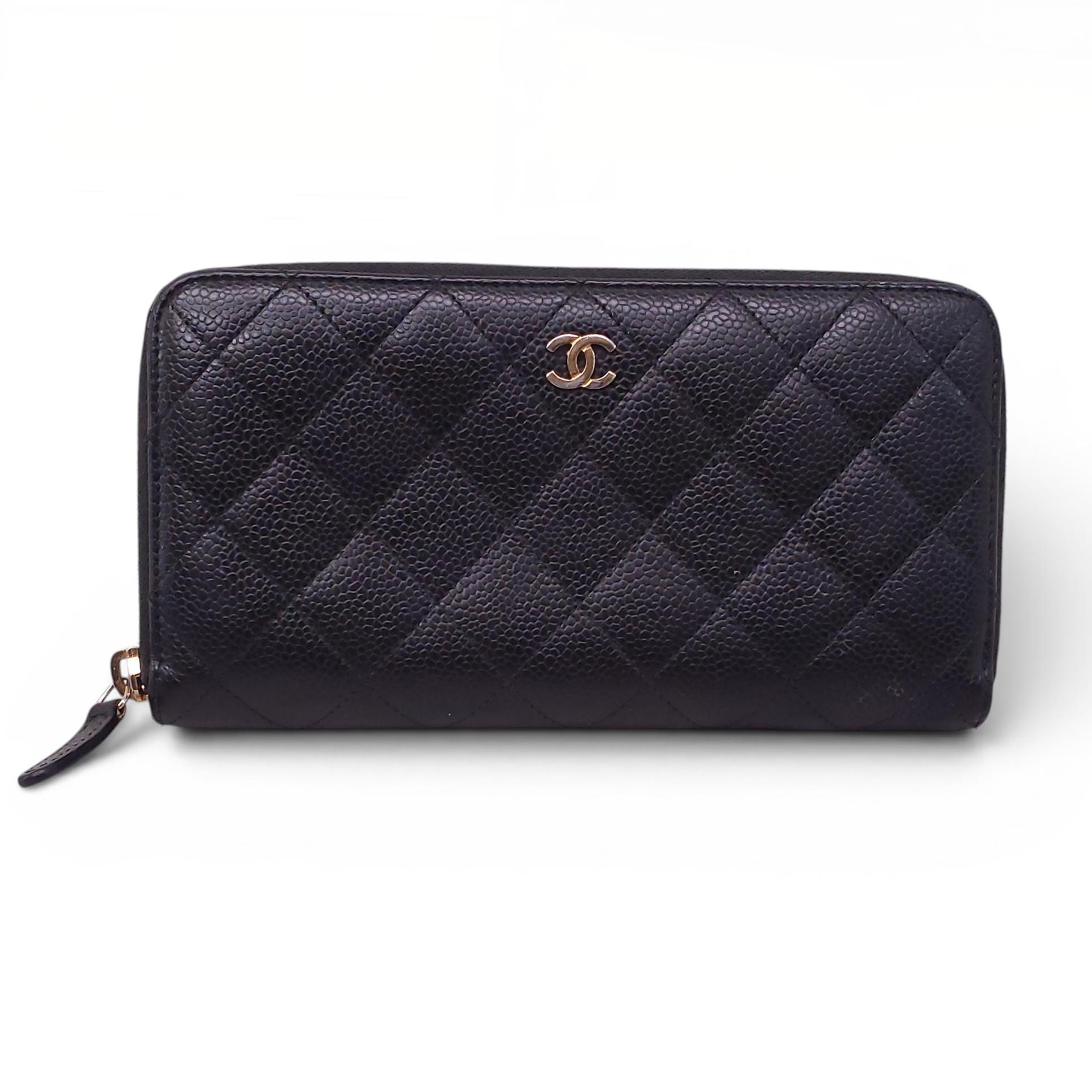 CHANEL BLACK CAVIAR LEATHER ZIP-AROUND WALLET