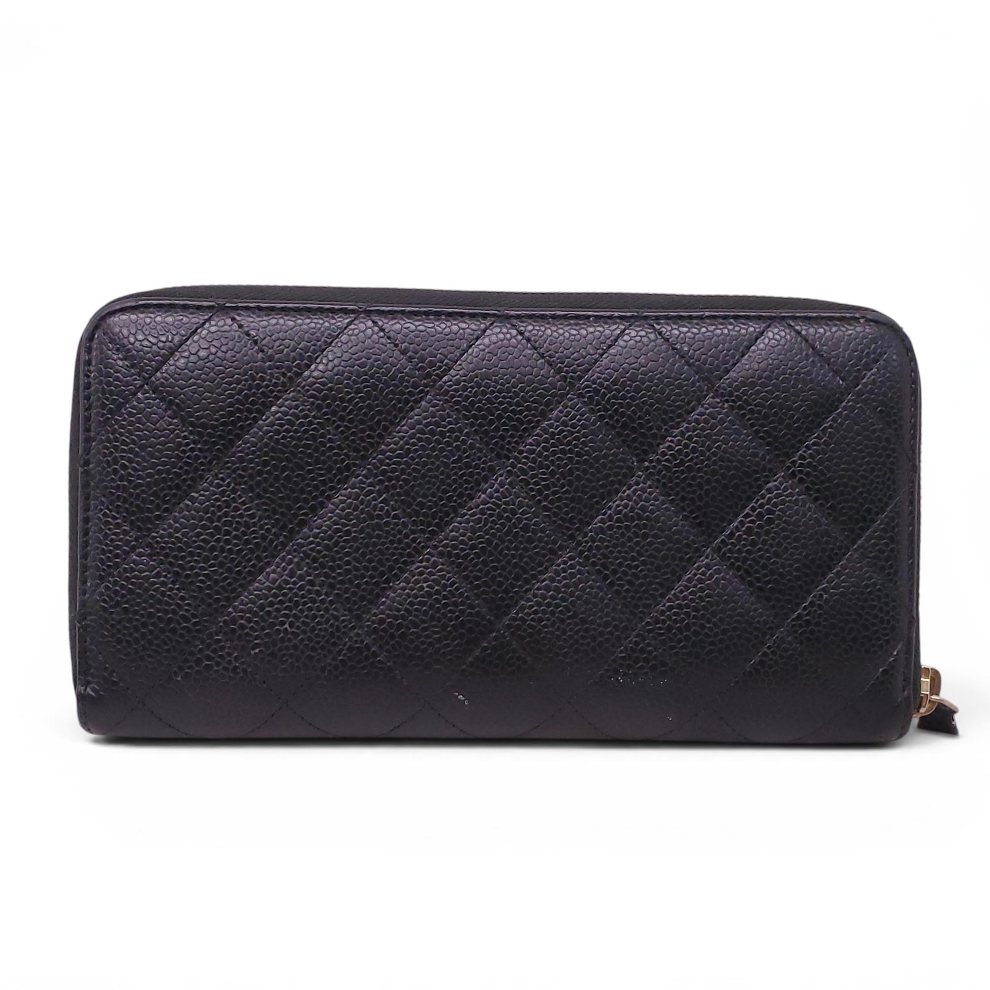 CHANEL BLACK CAVIAR LEATHER ZIP-AROUND WALLET