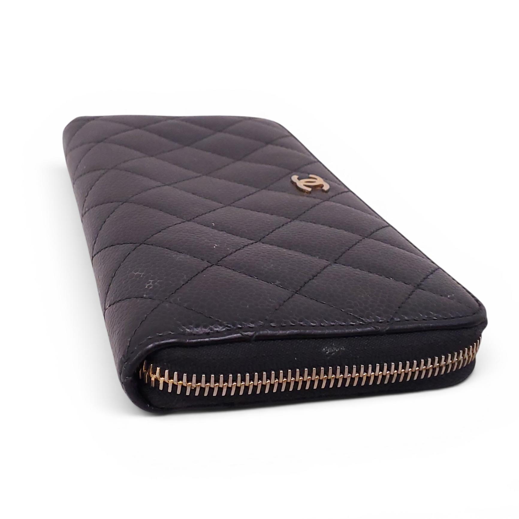 CHANEL BLACK CAVIAR LEATHER ZIP-AROUND WALLET