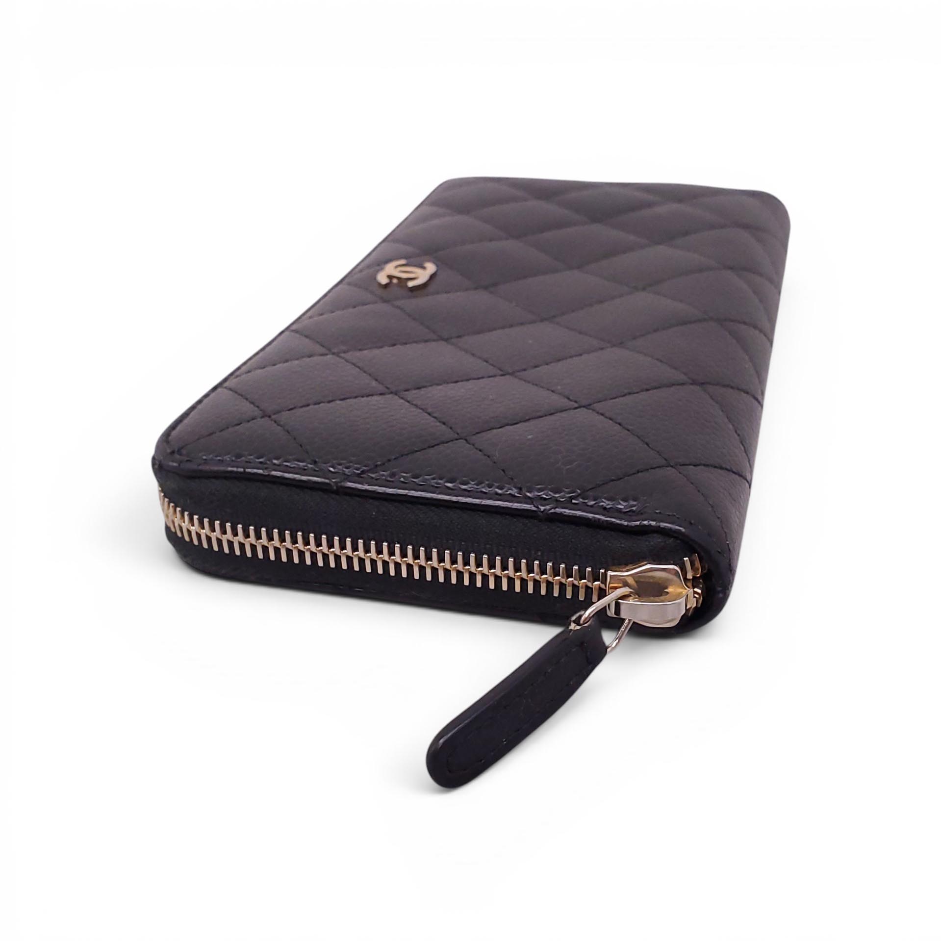 CHANEL BLACK CAVIAR LEATHER ZIP-AROUND WALLET