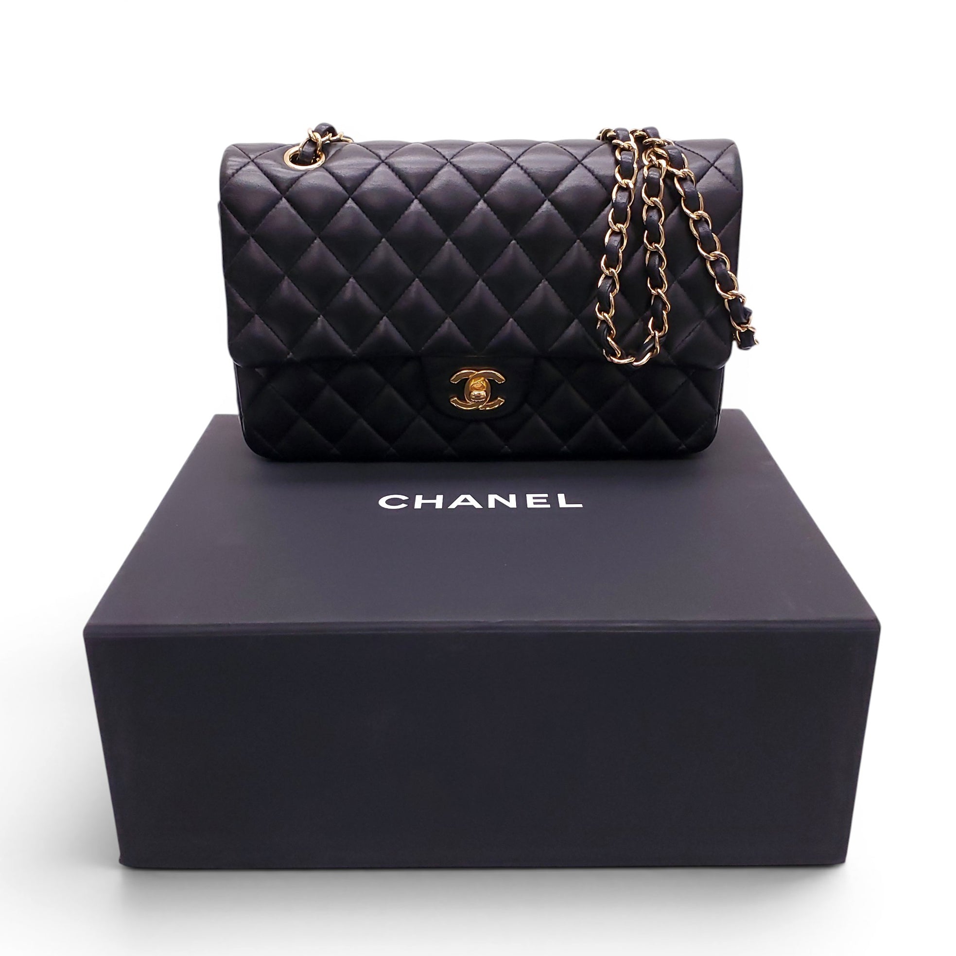 CHANEL MEDIUM BLACK CLASSIC LAMBSKIN DOUBLE FLAP BAG