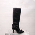 CHANEL BLACK KNEE HIGH BOOTS WITH CHAIN DETAIL - SIZE 39