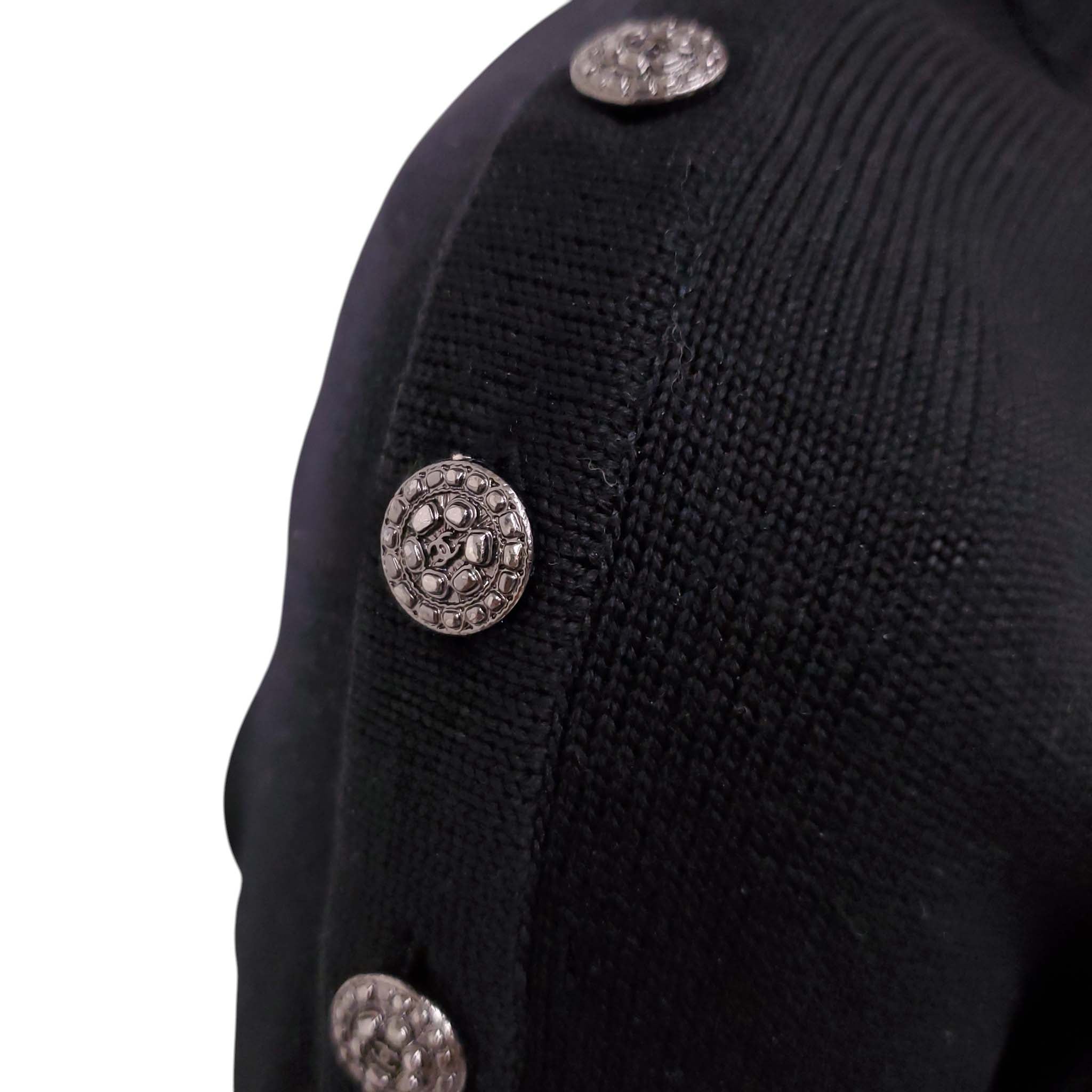 CHANEL BLACK KNIT DRESS WITH SILVER LOGO BUTTONS - SIZE 36