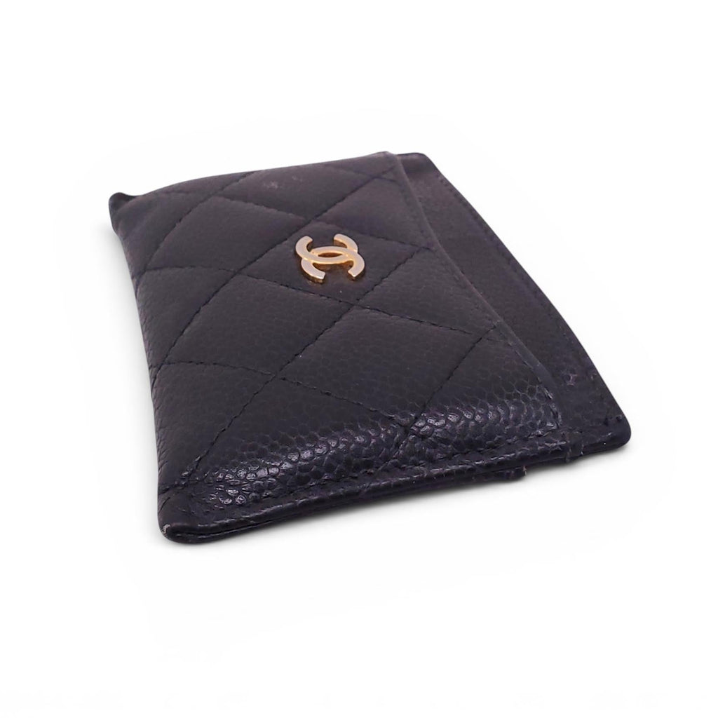 CHANEL BLACK LAMBSKIN LEATHER CARD HOLDER