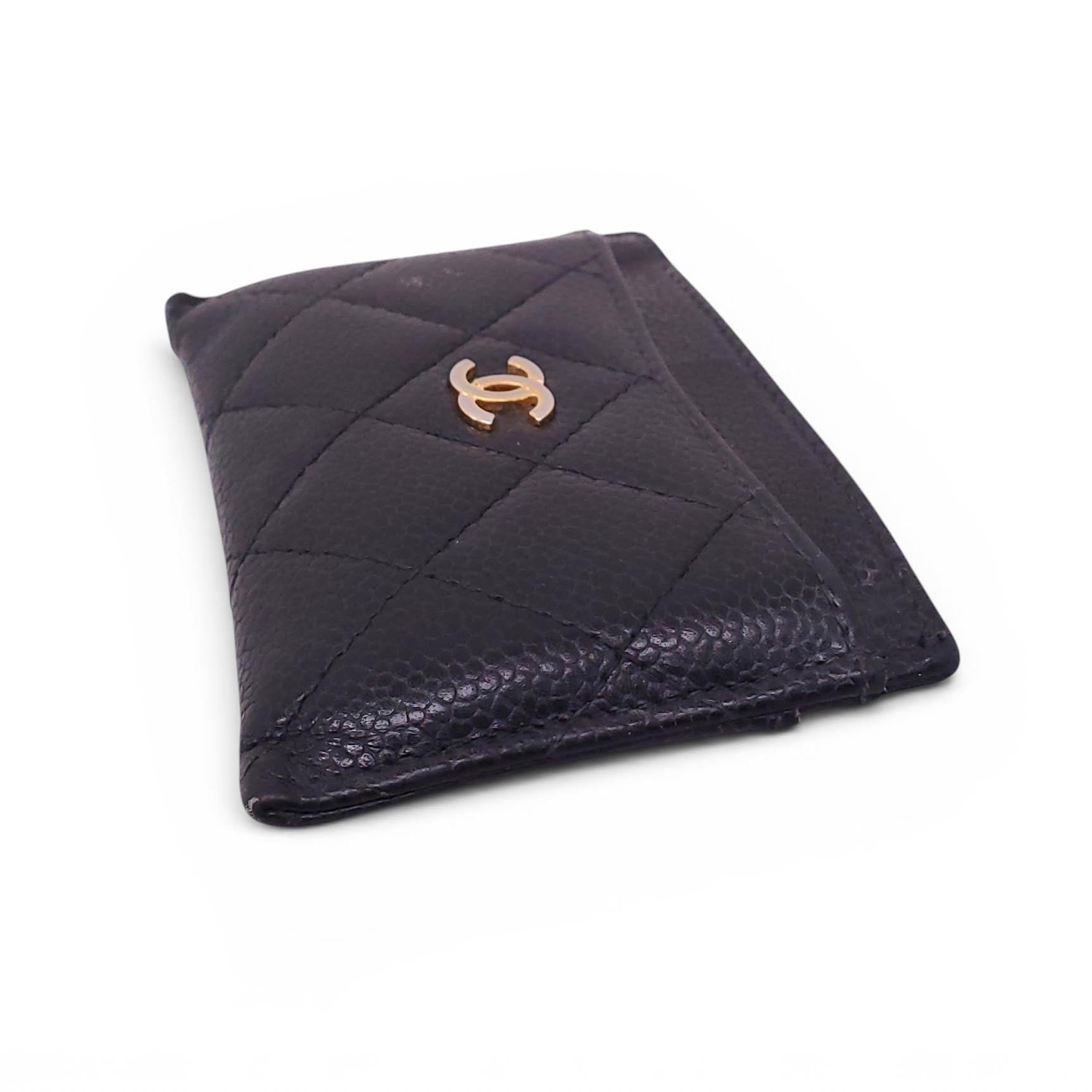 CHANEL BLACK LAMBSKIN LEATHER CARD HOLDER