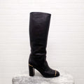 CHANEL BLACK LEATHER CALF BOOTS WITH CAP TOE - SIZE 41