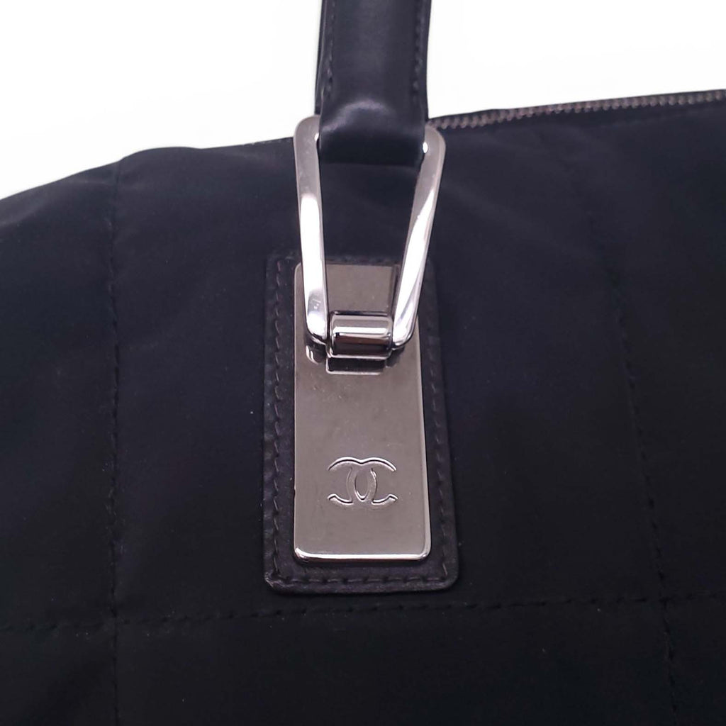 CHANEL BLACK NYLON QUILTED BOWLER BAG