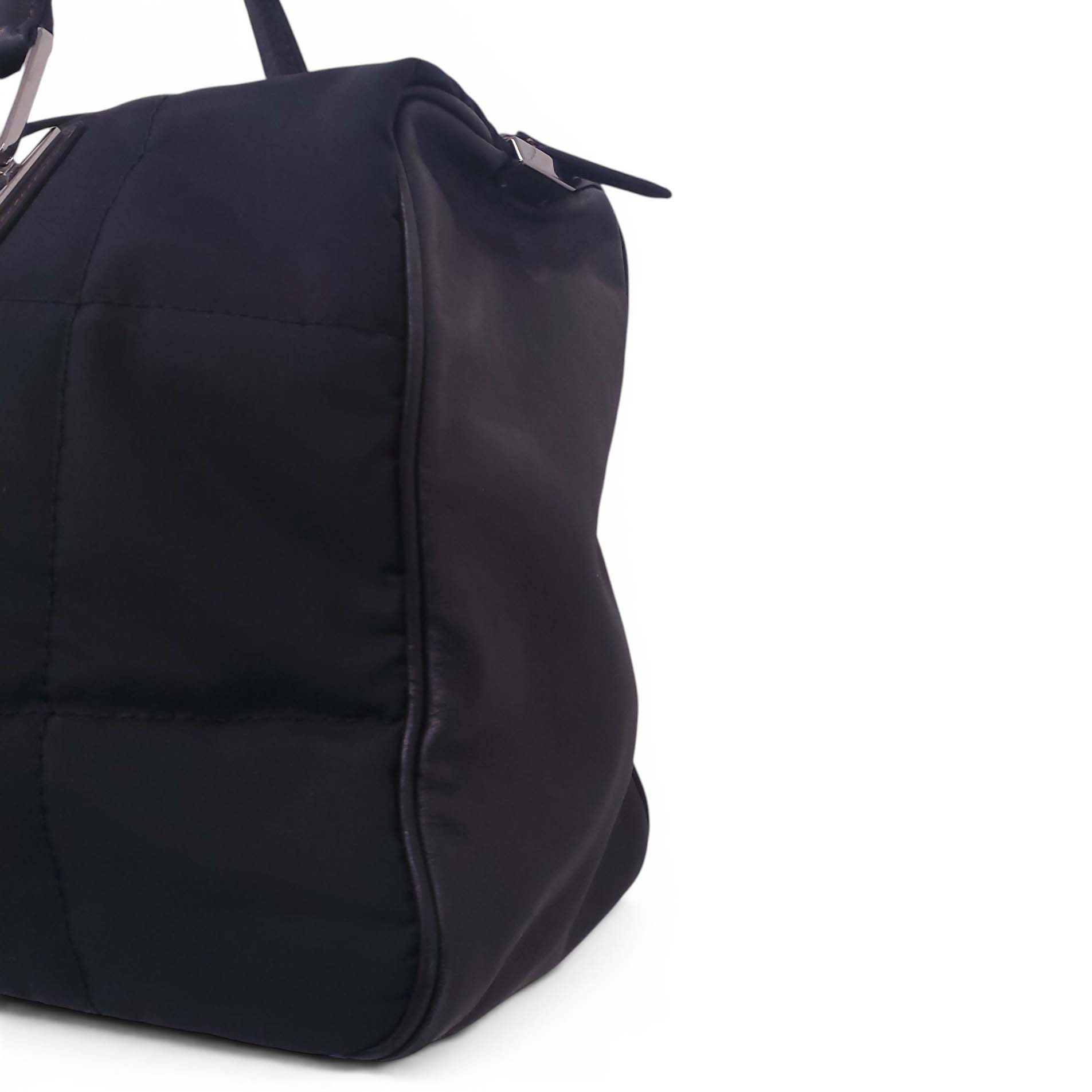 CHANEL BLACK NYLON QUILTED BOWLER BAG