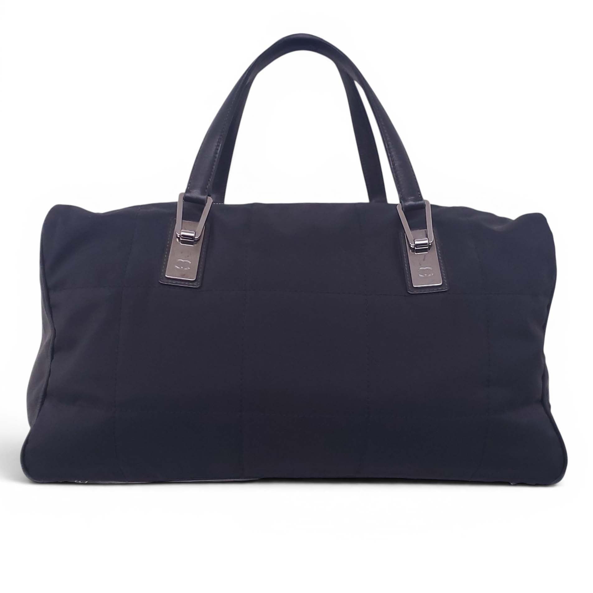 CHANEL BLACK NYLON QUILTED BOWLER BAG