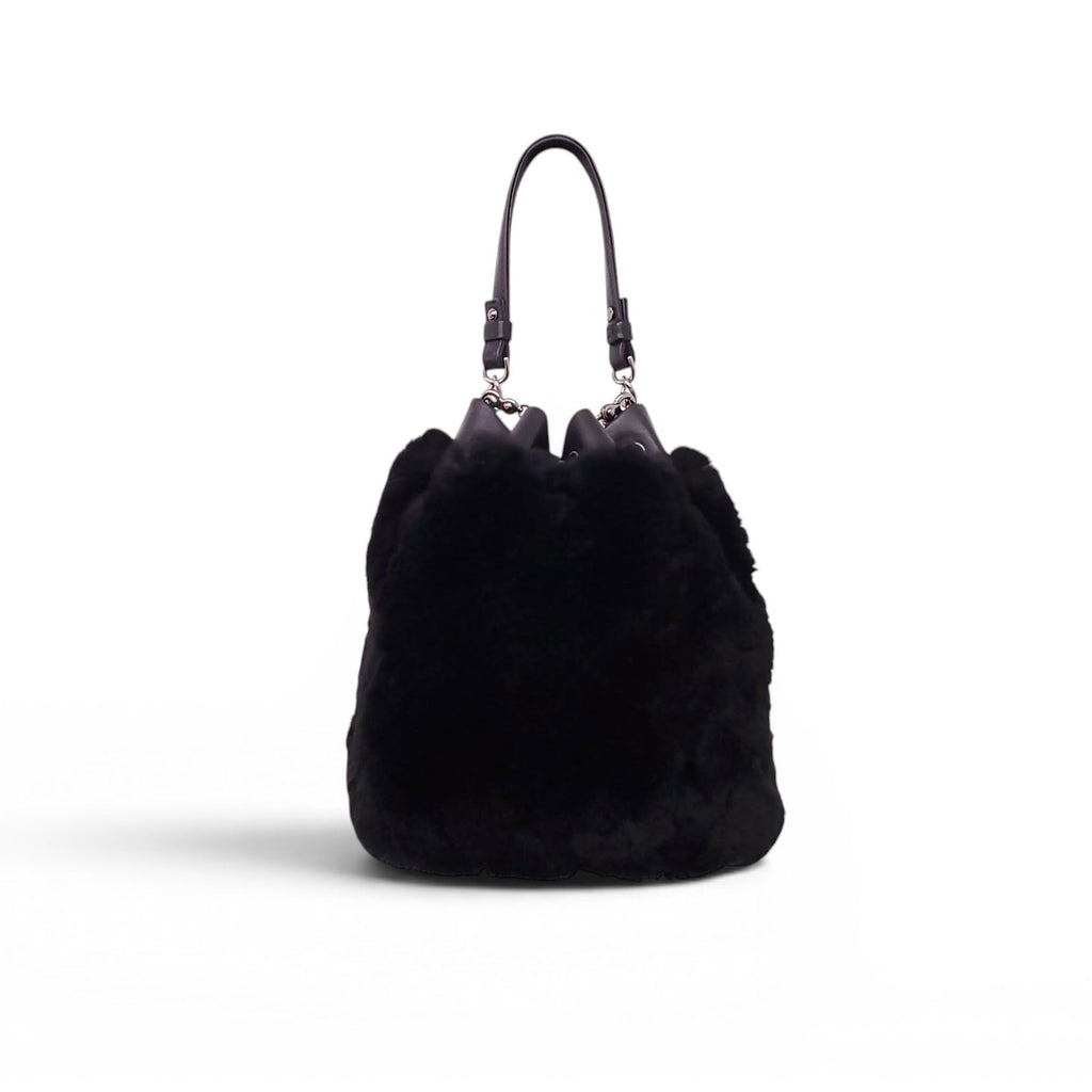 CHANEL BLACK ORYLAG MINK DRAWSTRING BUCKET BAG