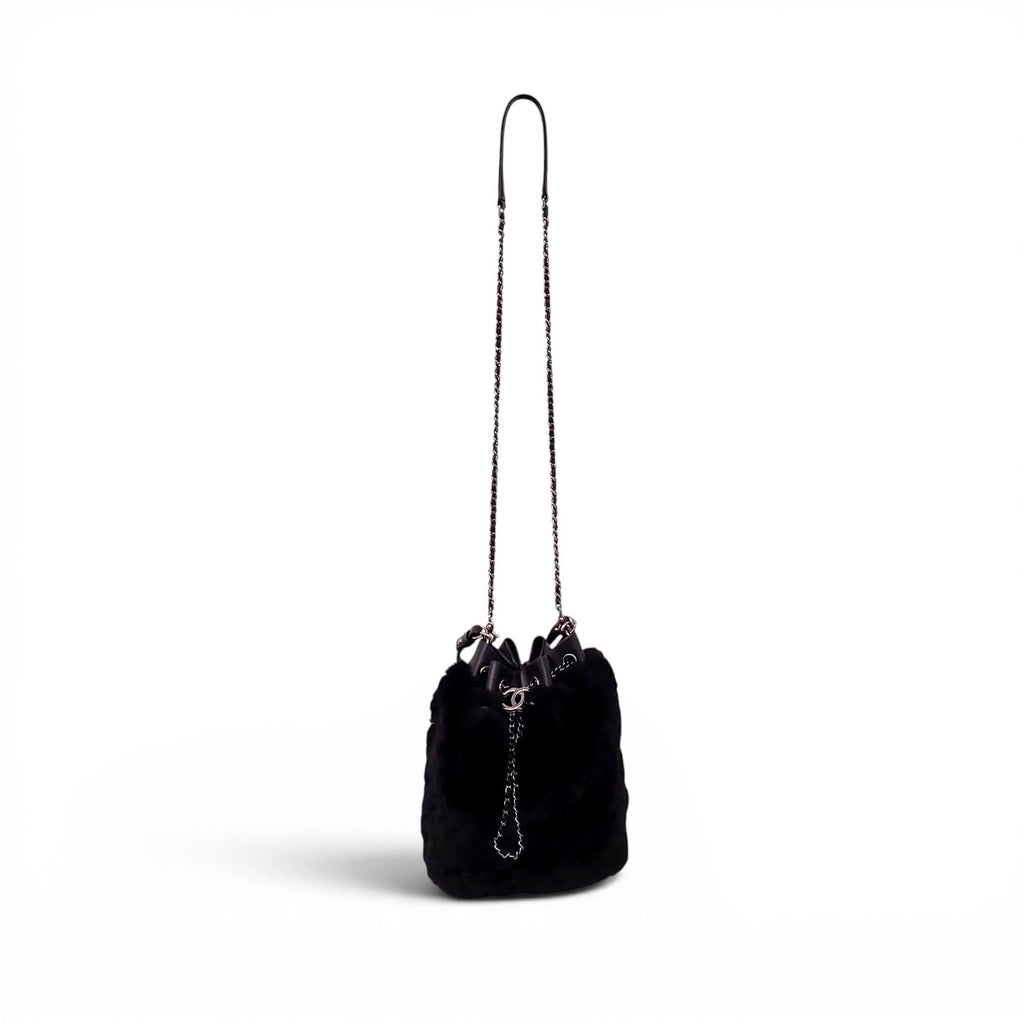 CHANEL BLACK ORYLAG MINK DRAWSTRING BUCKET BAG
