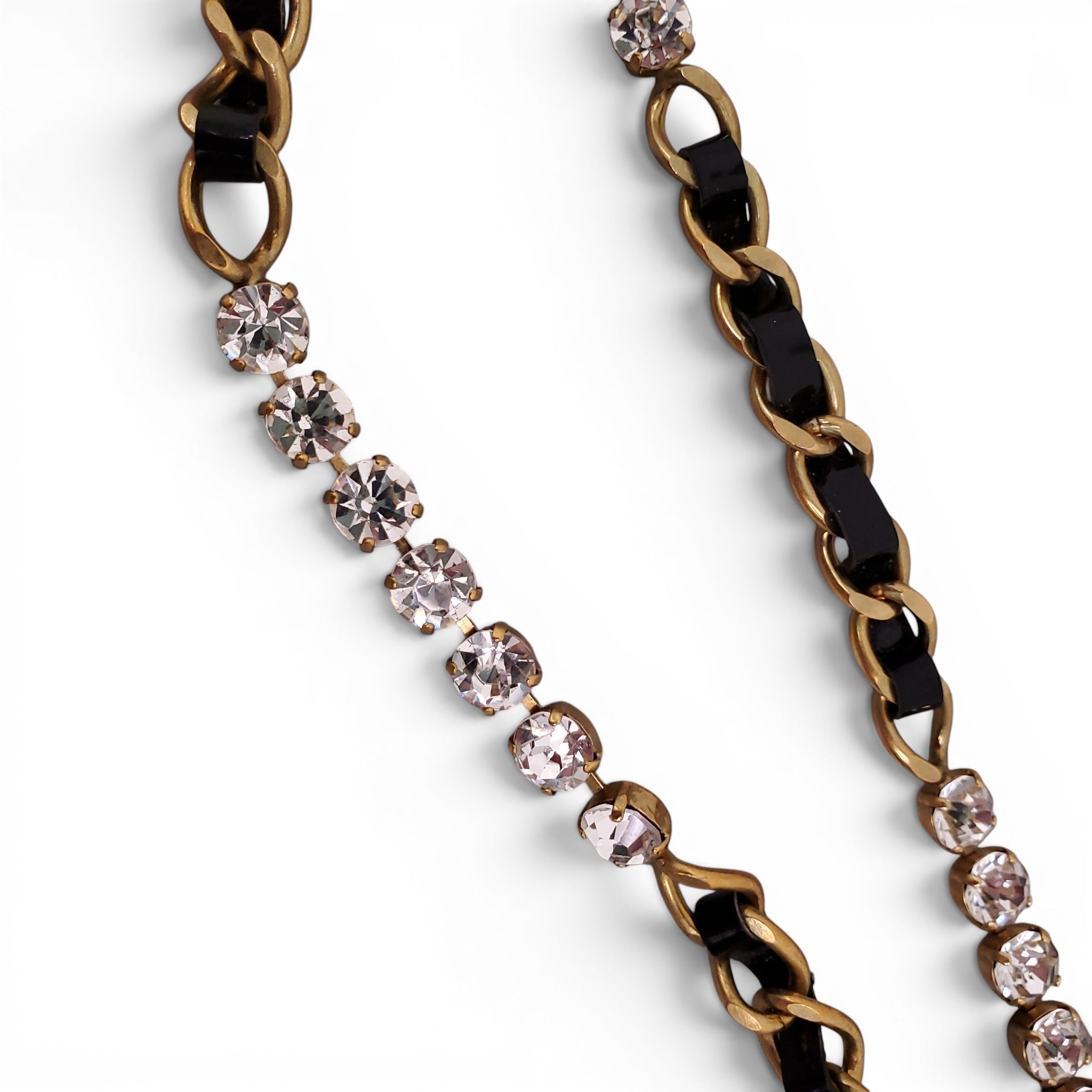 CHANEL BLACK PATENT LEATHER CHAIN BELT WITH CRYSTAL LOGO