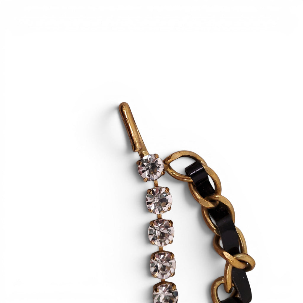 CHANEL BLACK PATENT LEATHER CHAIN BELT WITH CRYSTAL LOGO