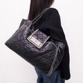 CHANEL BLACK RE-ISSUE CC BLACK TOTE BAG WITH CREAM PIPING