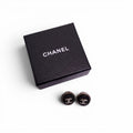 CHANEL BLACK RESIN CRYSTAL LOGO EARRINGS