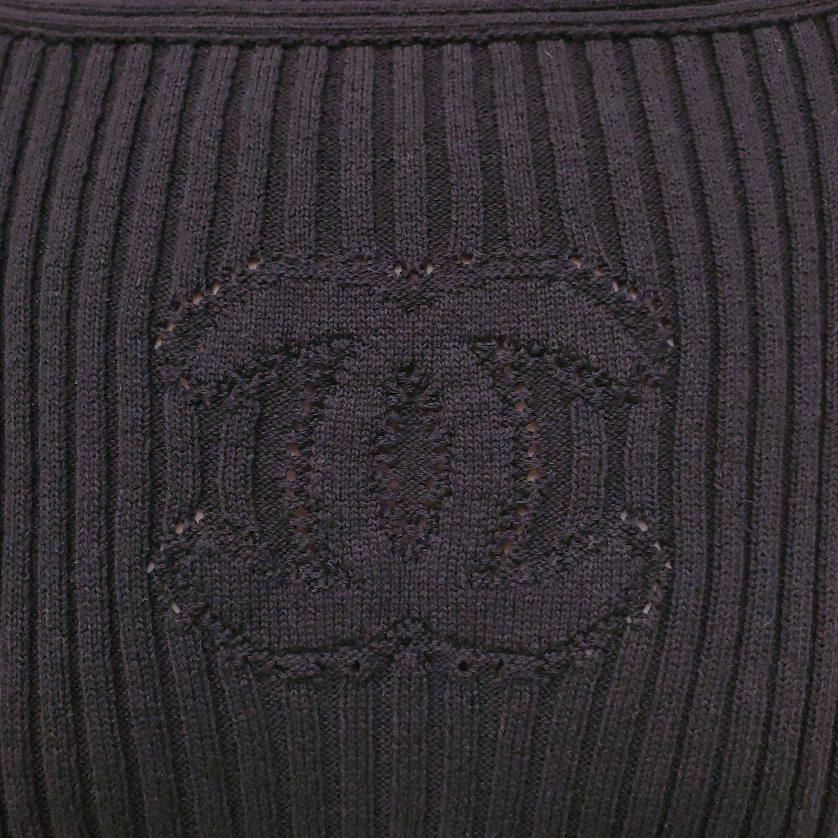 CHANEL BLACK RIBBED LONG SLEEVE LOGO DRESS WITH GOLD LOGO BUTTONS - SIZE 40