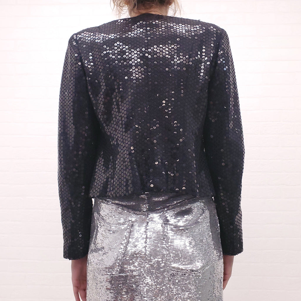 CHANEL BLACK SEQUIN JACKET - SIZE 40