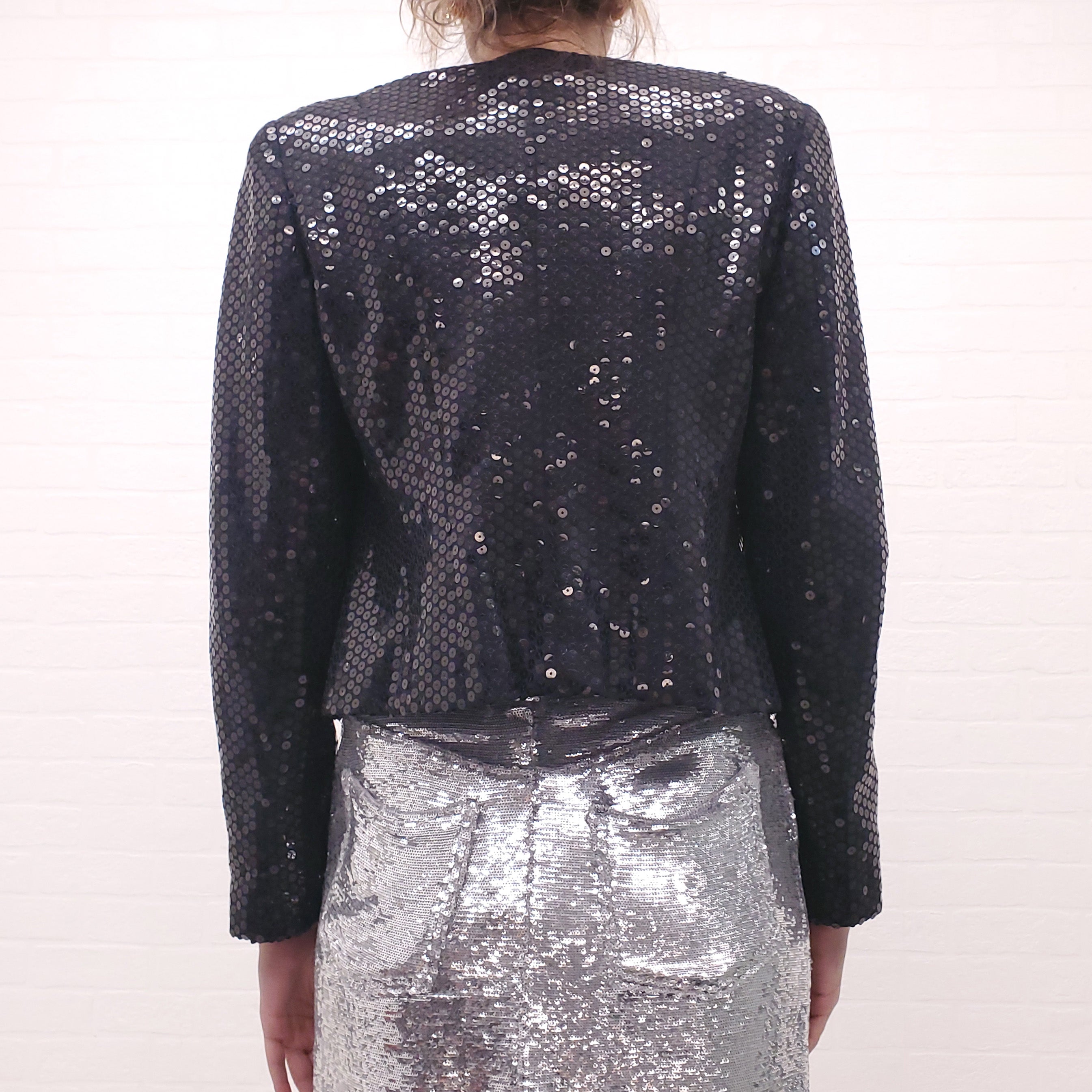 CHANEL BLACK SEQUIN JACKET - SIZE 40