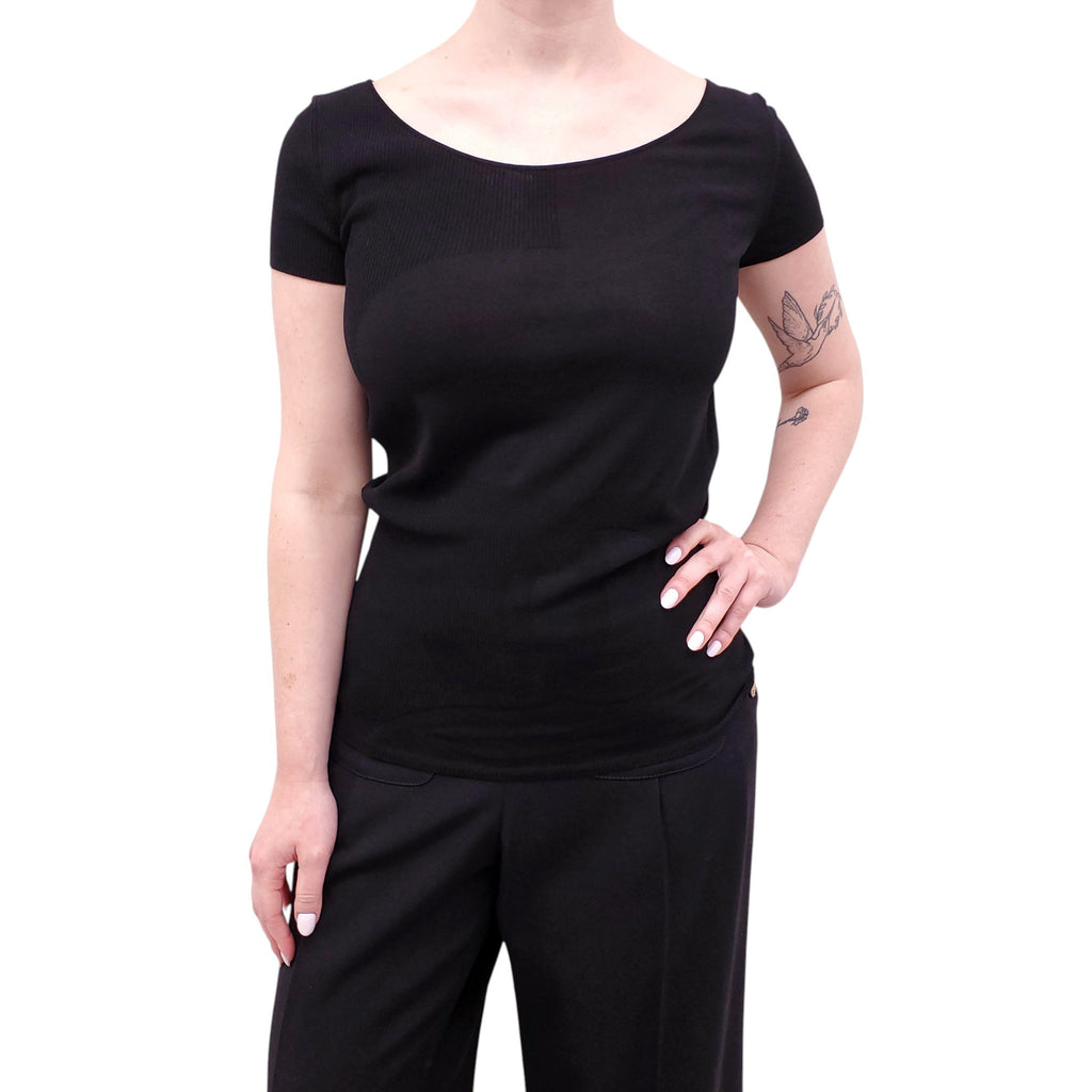 CHANEL BLACK SHORT SLEEVE TOP - SIZE 40