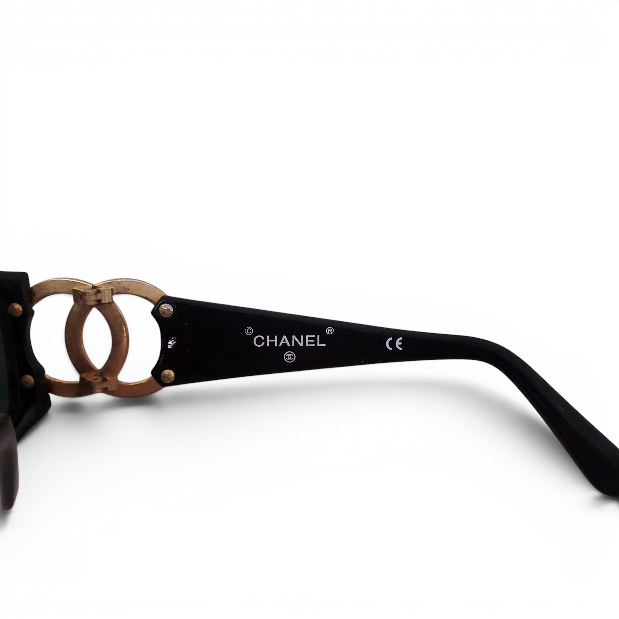 CHANEL BLACK SQUARE SUNGLASSES WITH CRYSTAL LOGO