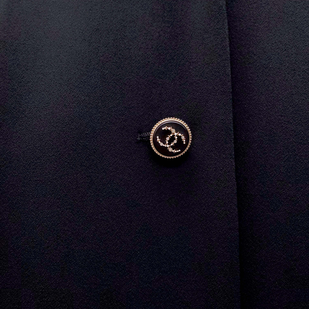 CHANEL BLACK TRENCH COAT WITH GOLD CHAIN DETAIL - SIZE 38