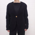 CHANEL BLACK TWEED JACKET WITH CC LOGO - SIZE 42