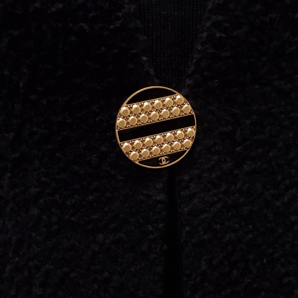 CHANEL BLACK TWEED JACKET WITH CC LOGO - SIZE 42