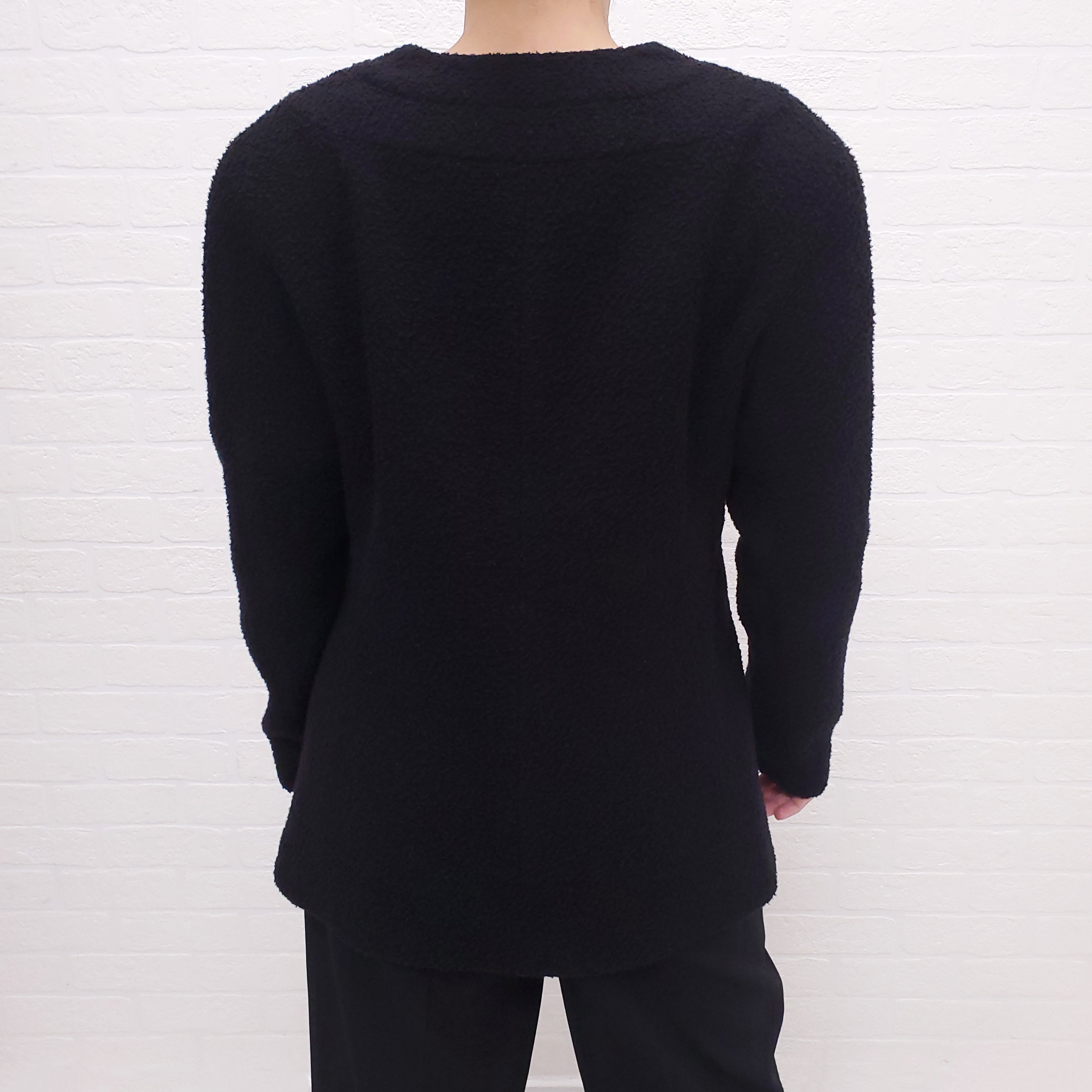 CHANEL BLACK TWEED JACKET WITH CC LOGO - SIZE 42