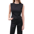CHANEL BLACK VEST TOP WITH LOGO BUTTONS - SIZE 38
