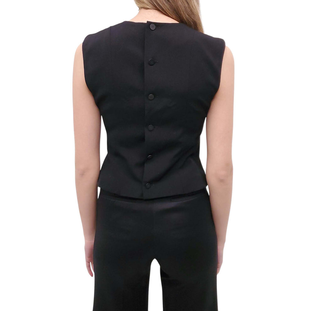 CHANEL BLACK VEST TOP WITH LOGO BUTTONS - SIZE 38