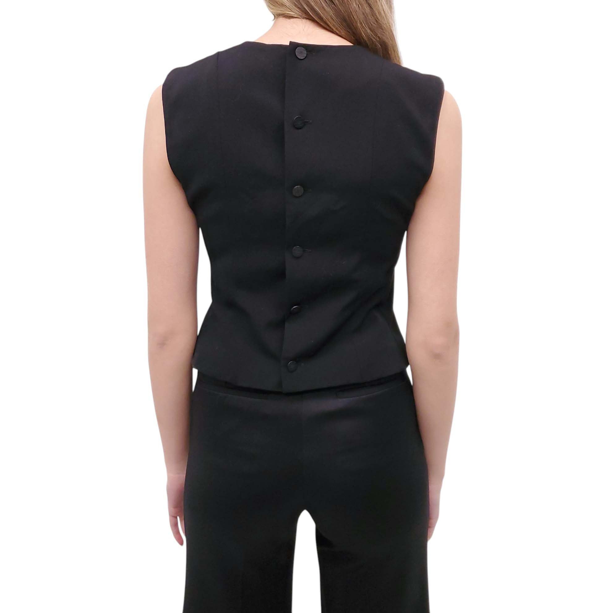 CHANEL BLACK VEST TOP WITH LOGO BUTTONS - SIZE 38