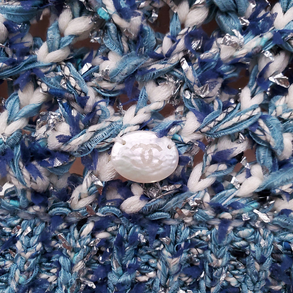 CHANEL BLUE AND SILVER KNIT DRESS - SIZE 38