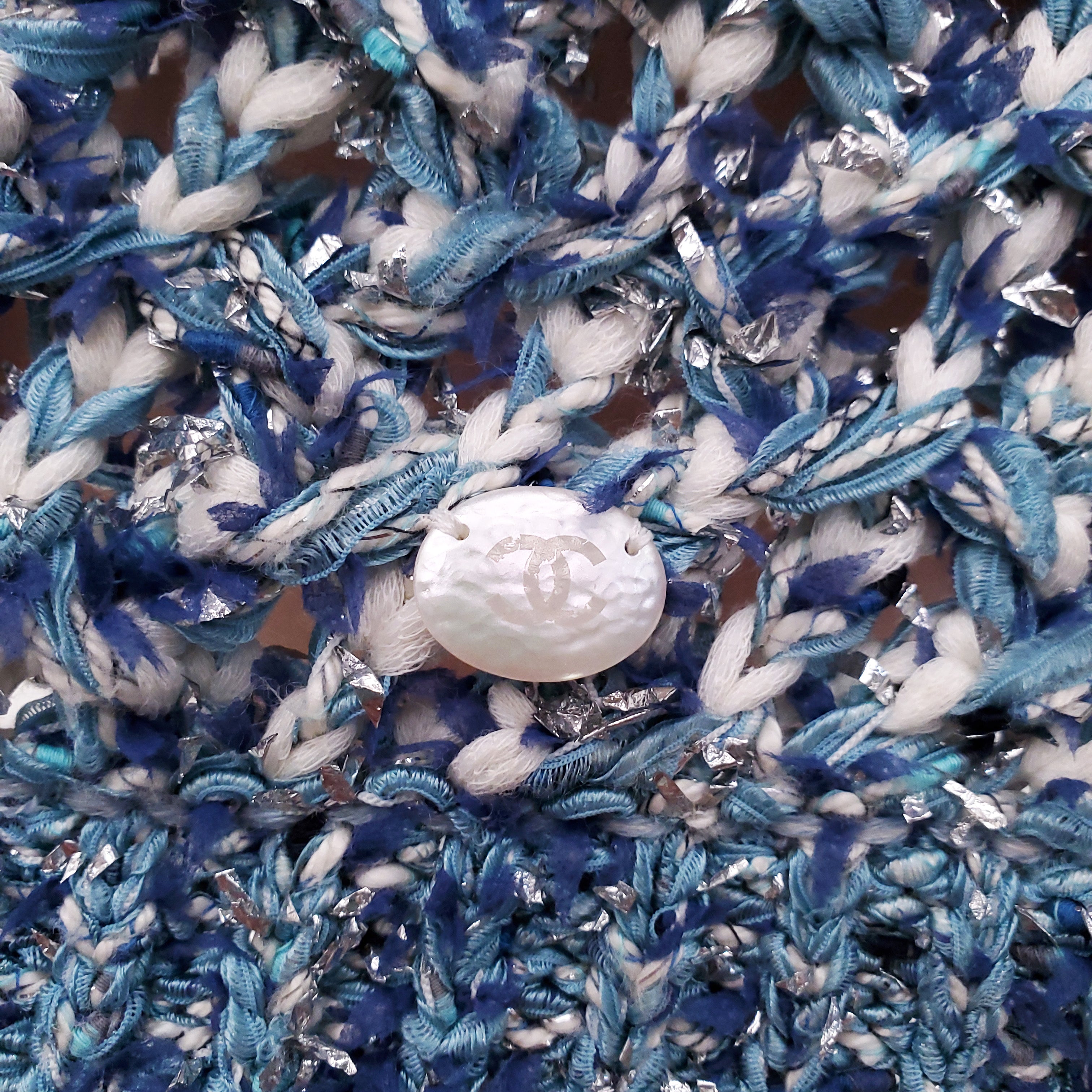 CHANEL BLUE AND SILVER KNIT DRESS - SIZE 38