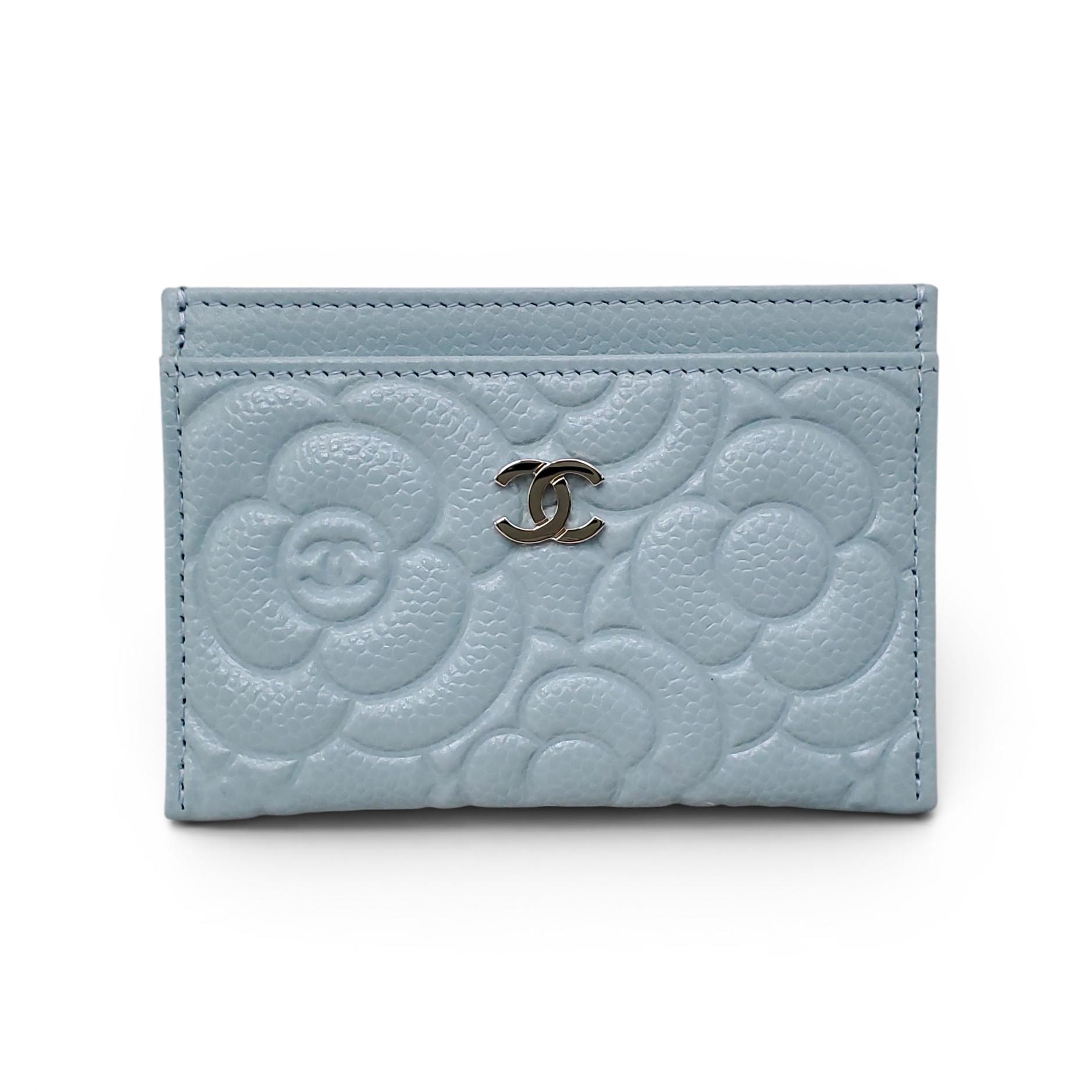 CHANEL BLUE CAMÉLIA CARD HOLDER