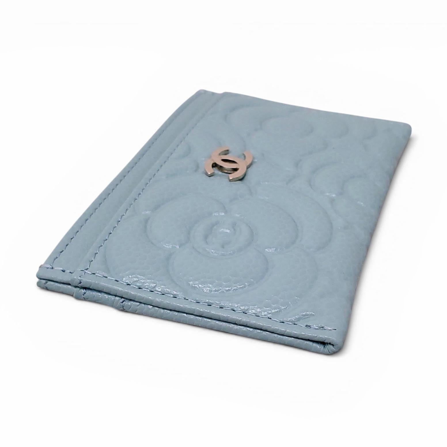 CHANEL BLUE CAMÉLIA CARD HOLDER