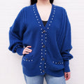 CHANEL BLUE CARDIGAN WITH PEARL DETAIL - SIZE 38