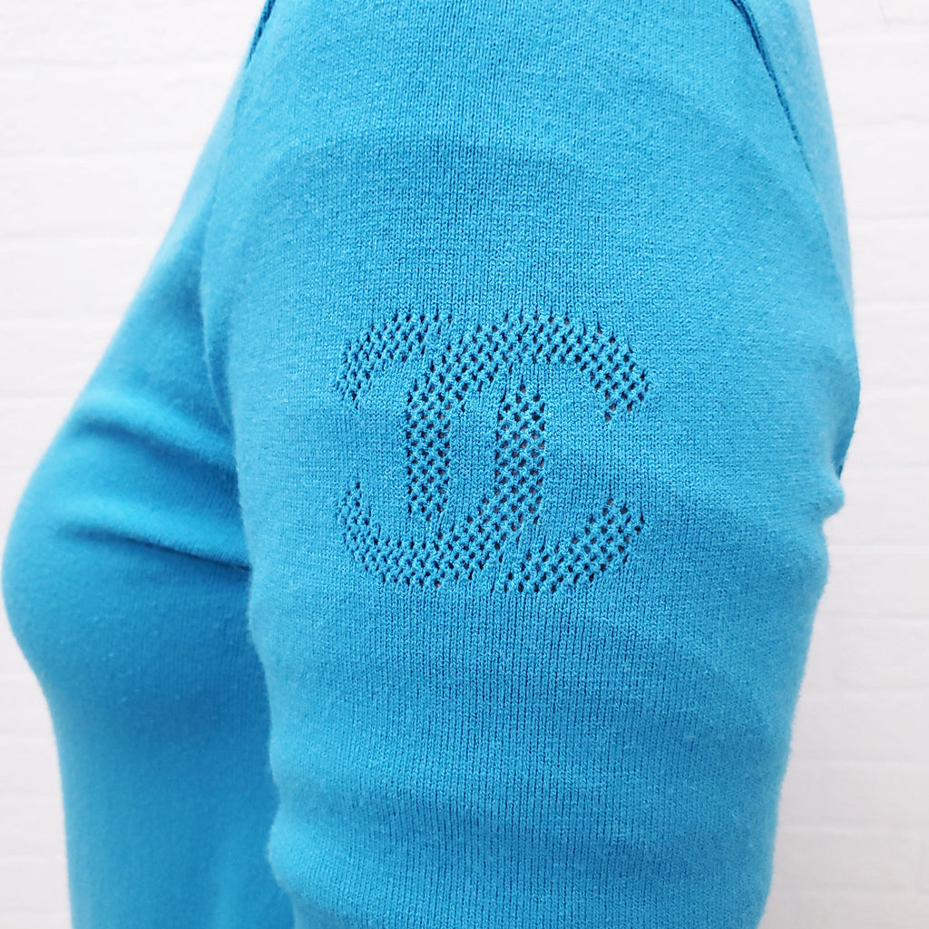 CHANEL BLUE LOGO ZIP SWEATER - SIZE 42