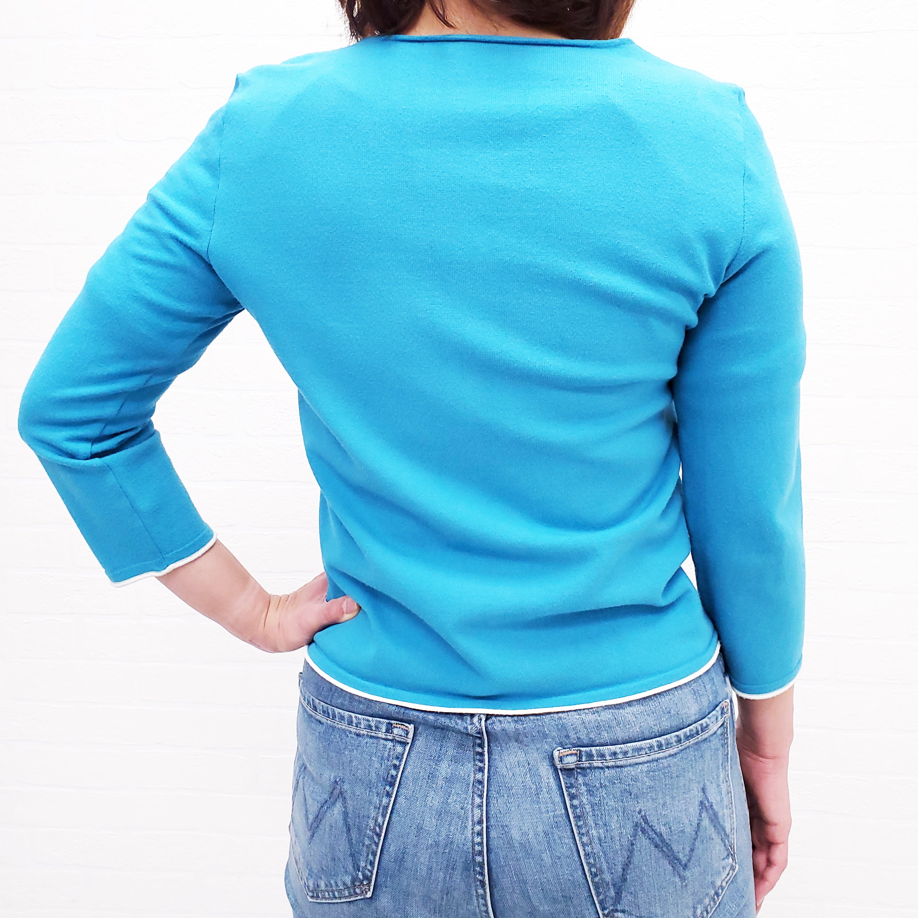 CHANEL BLUE LOGO ZIP SWEATER - SIZE 42