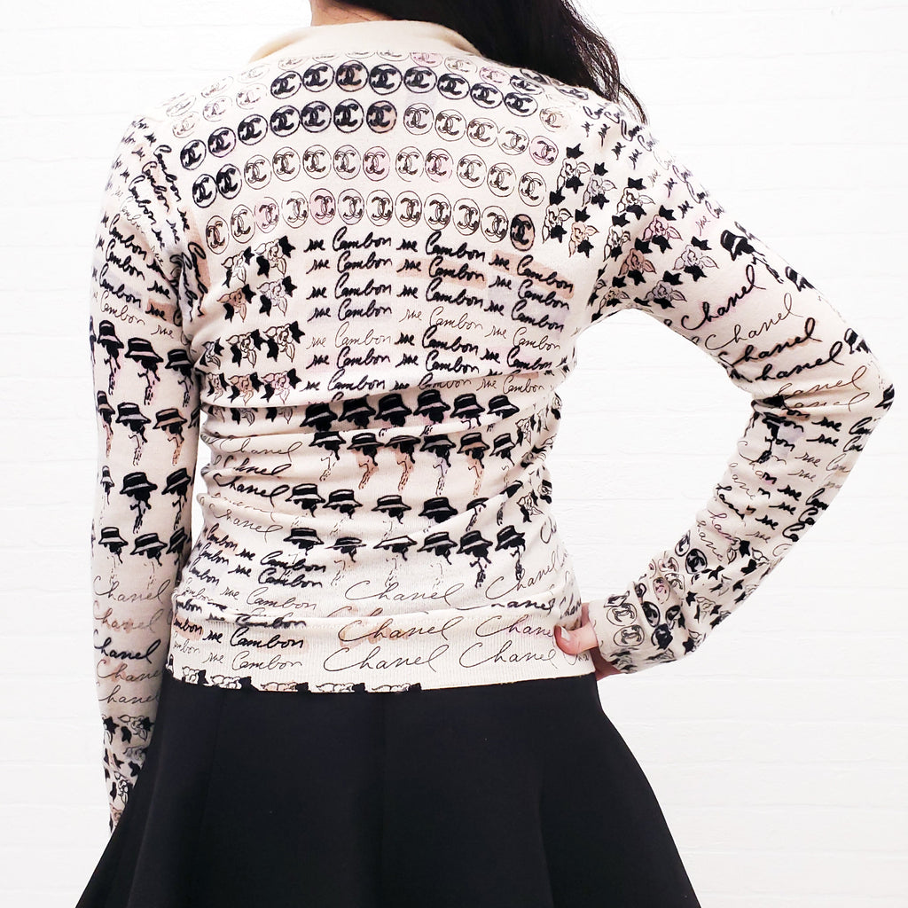 CHANEL CASHMERE LOGO SWEATER WITH COCO CHANEL - SIZE 36