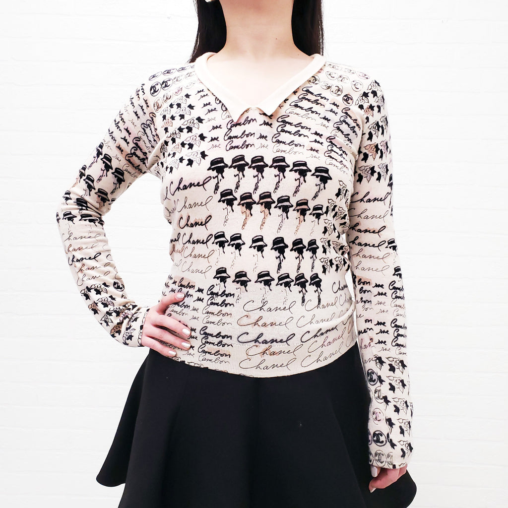 CHANEL CASHMERE LOGO SWEATER WITH COCO CHANEL - SIZE 36