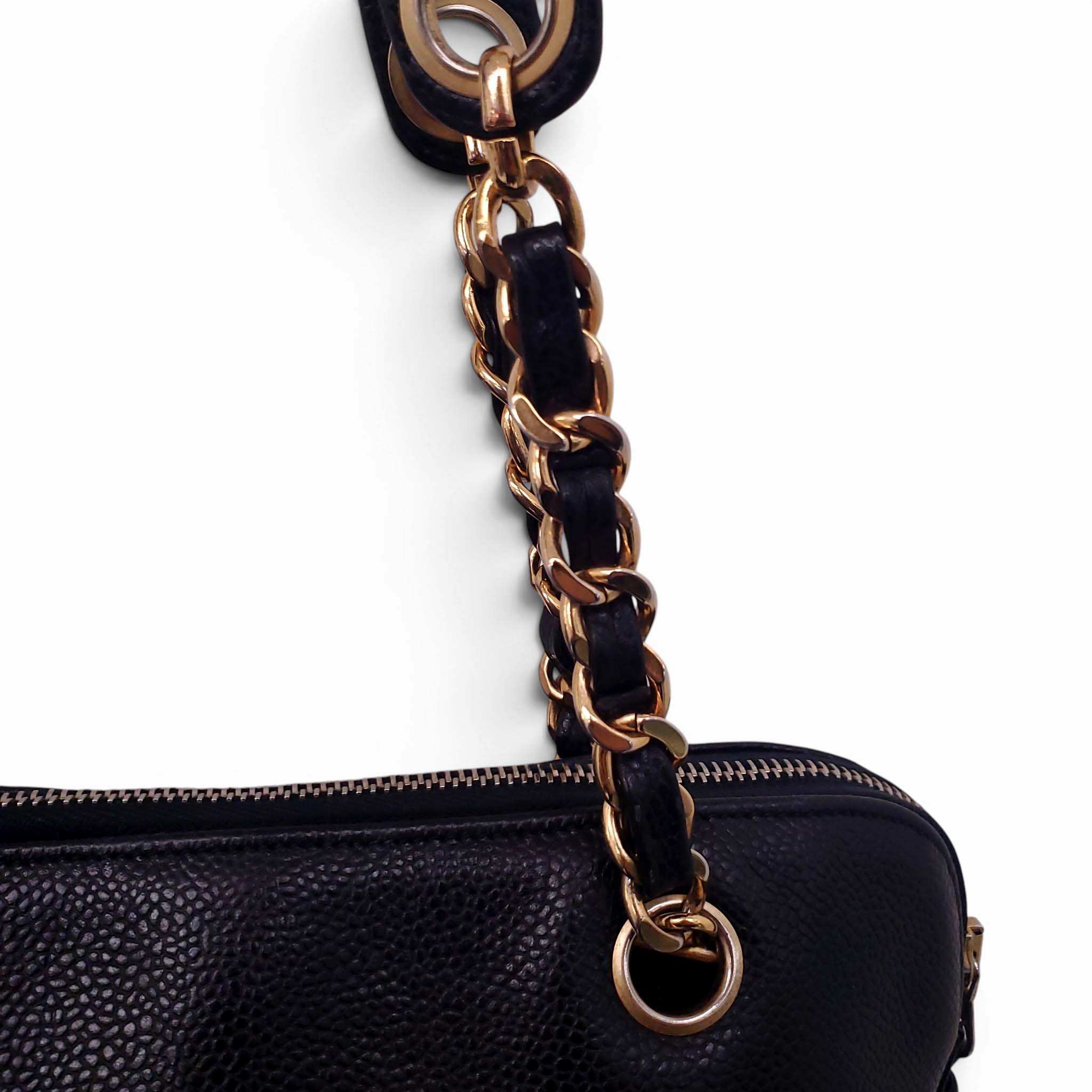 CHANEL CAVIAR LEATHER COCO MARK TURNLOCK CHAIN TOTE BAG