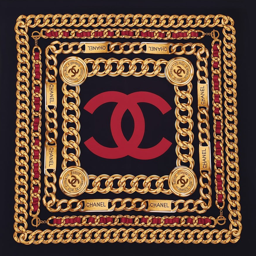 CHANEL CHAIN PRINT SCARF WITH CC LOGO