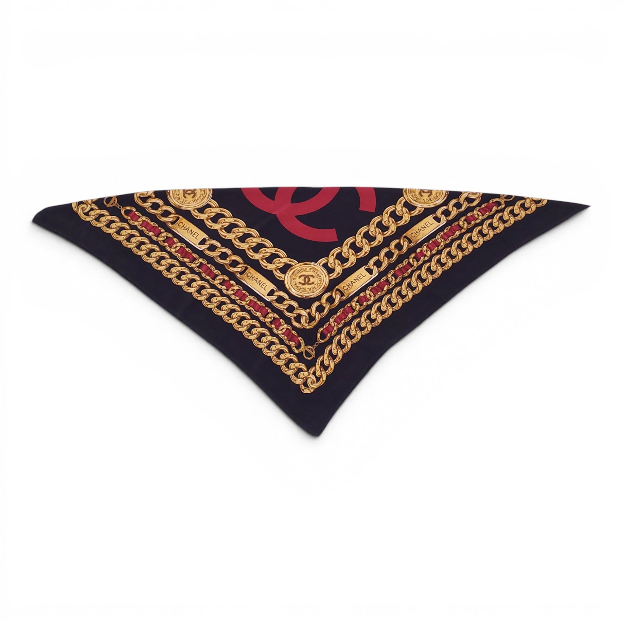 CHANEL CHAIN PRINT SCARF WITH CC LOGO