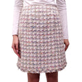 CHANEL CREAM AND MULTI-COLOURED PASTEL TWEED SKIRT WITH LOGO - SIZE 36