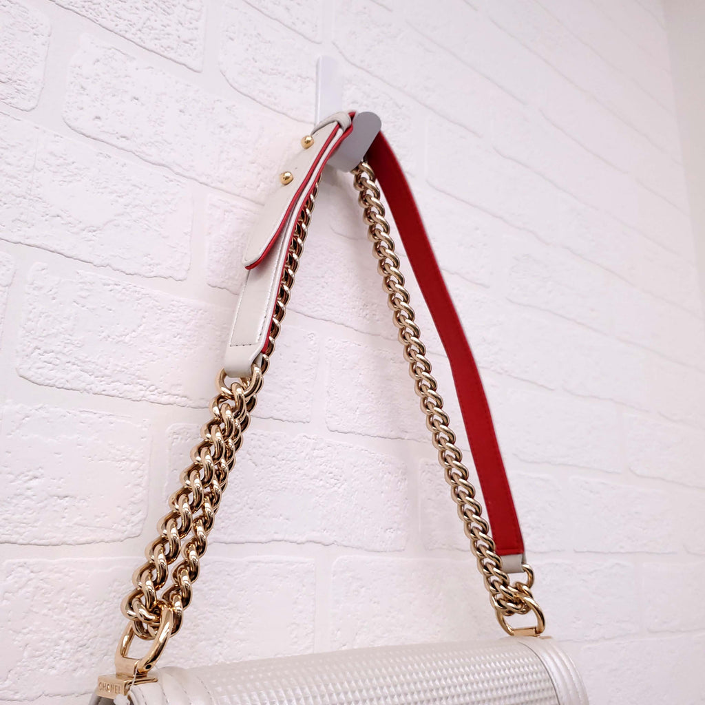 CHANEL CREAM AND RED CUBE BOY JUMBO FLAP BAG