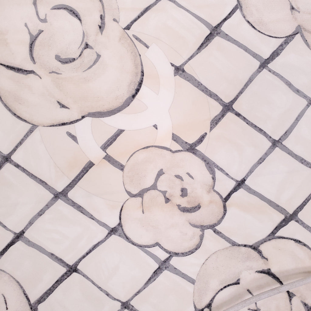 CHANEL CREAM CAMÉLIA LOGO SILK SCARF