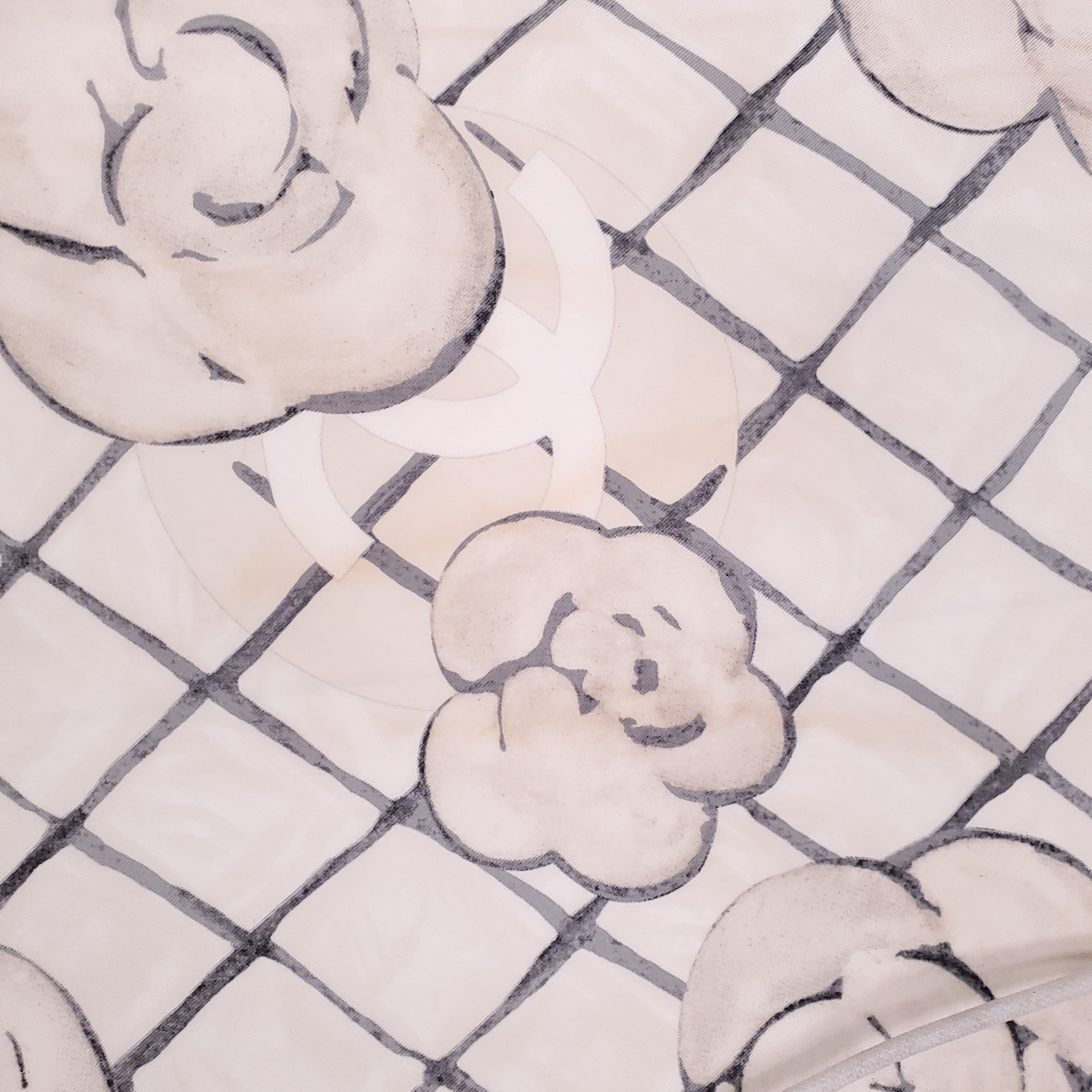 CHANEL CREAM CAMÉLIA LOGO SILK SCARF