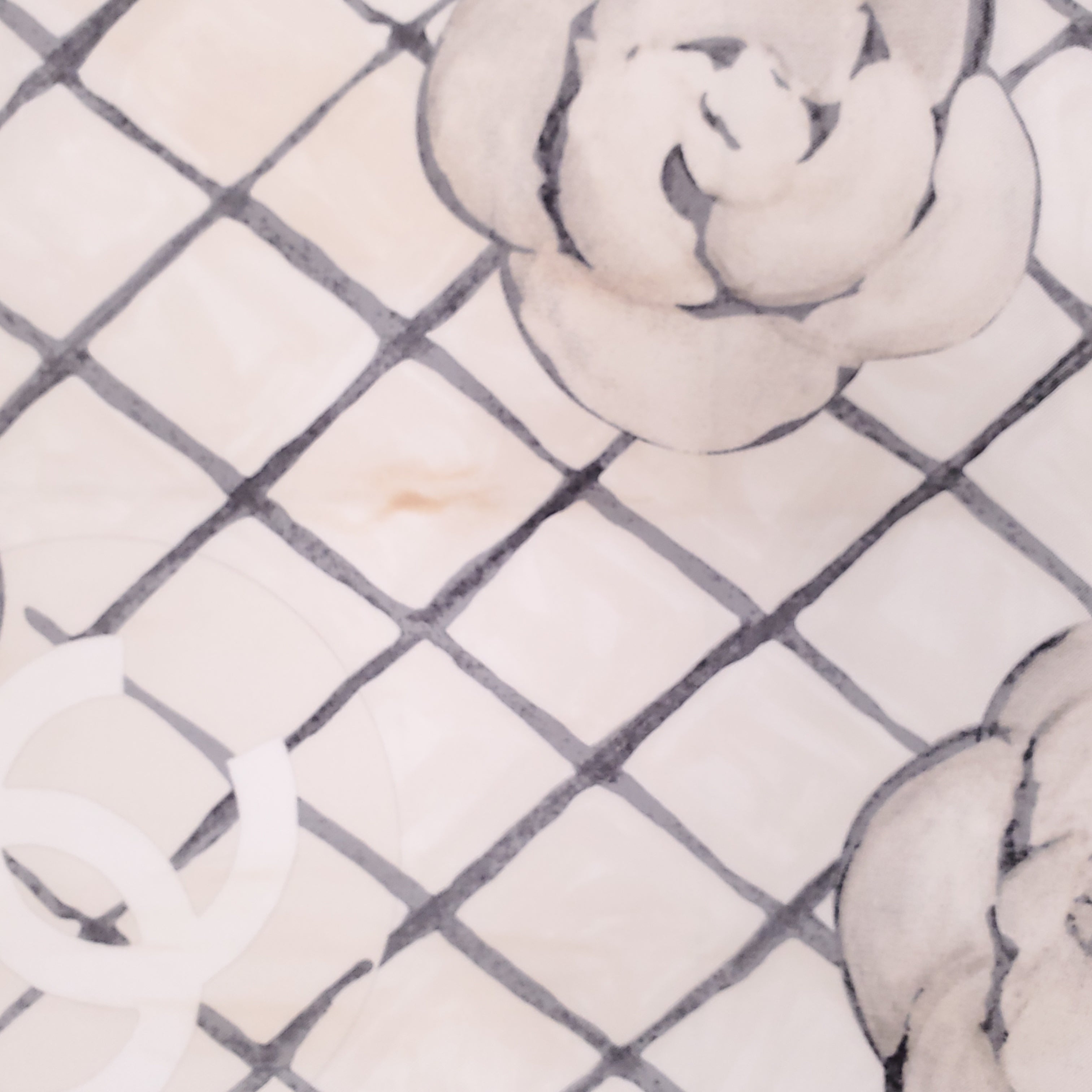 CHANEL CREAM CAMÉLIA LOGO SILK SCARF