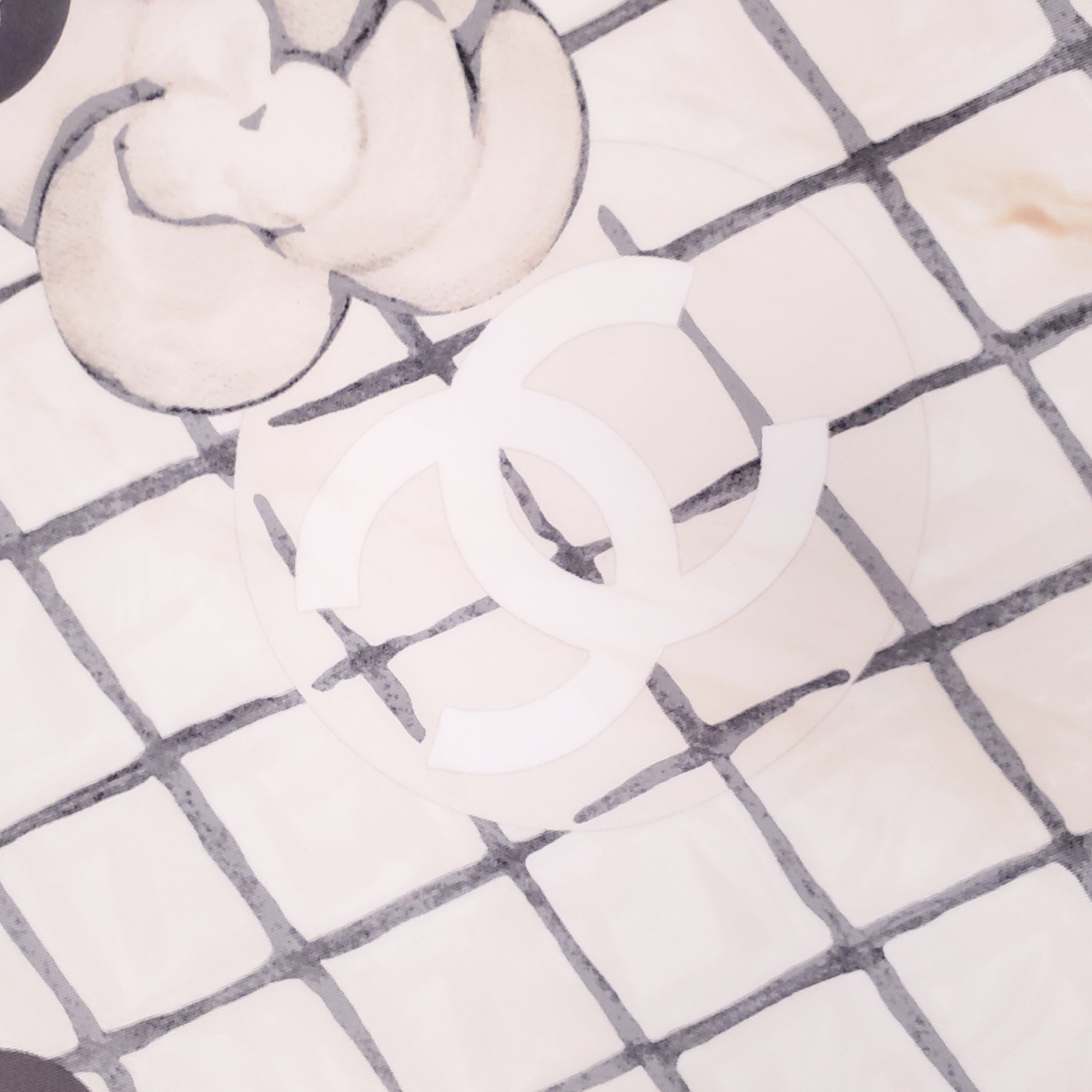 CHANEL CREAM CAMÉLIA LOGO SILK SCARF