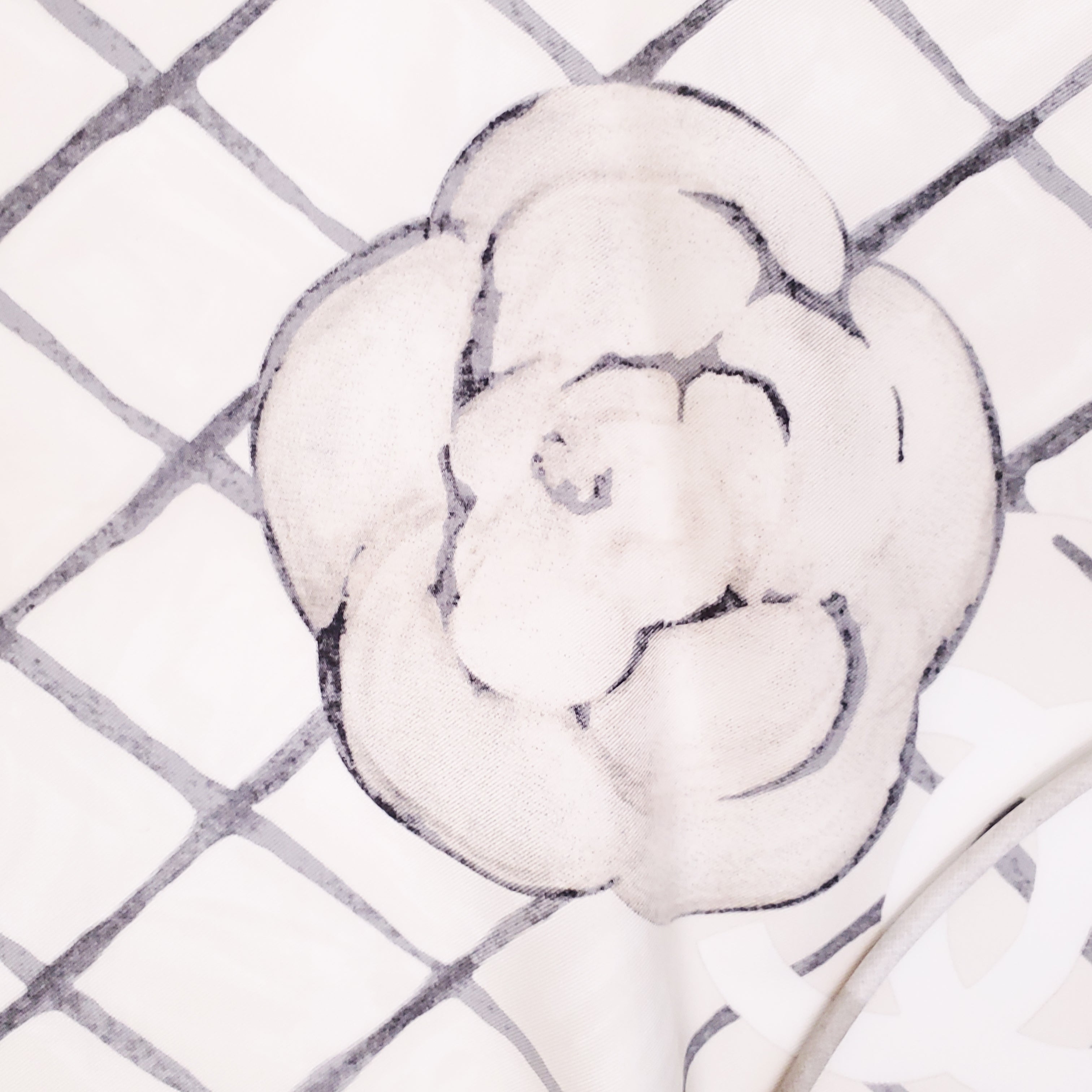 CHANEL CREAM CAMÉLIA LOGO SILK SCARF